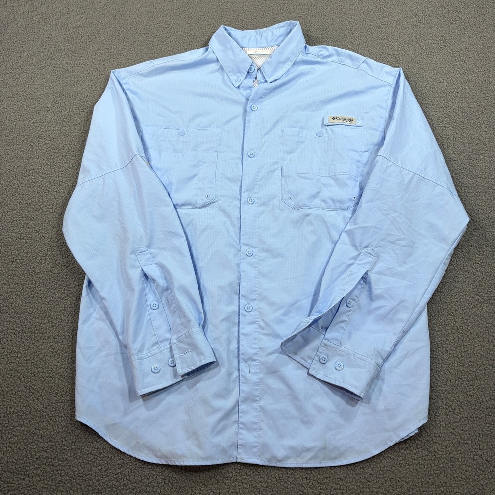 Columbia Fishing Shirt Mens L Blue PFG Tamiami II LS FM7253 Button Up